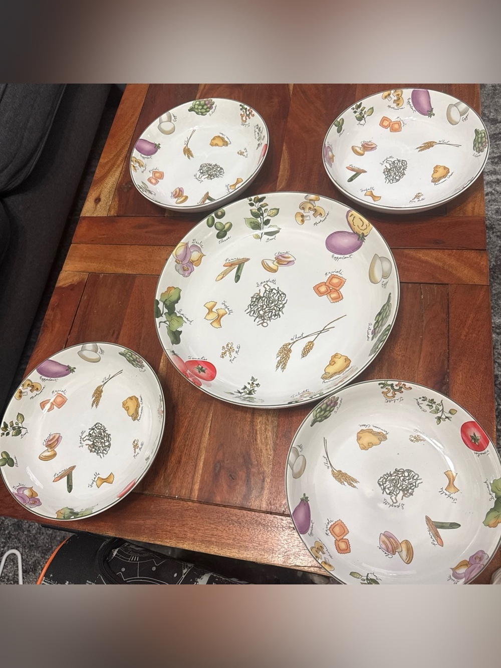 Set Of 4 Vintage Furio dinner plates AND  Pasta Serving Bowl 12”
